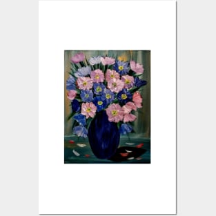 A lovely boutique of flowers in a blue vase . Posters and Art